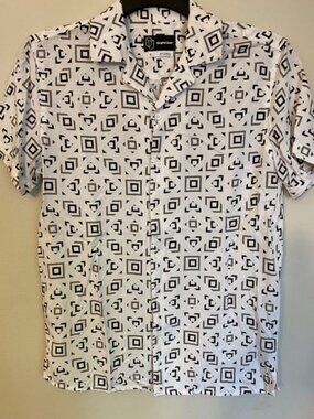 BLACK AND WHITE GEOMETRIC SHORT SLEVE SHIRT